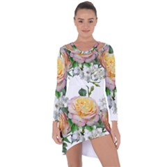 Flowers Arrangement Yellow Roses Asymmetric Cut-out Shift Dress by Simbadda