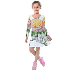 Flowers Arrangement Yellow Roses Kids  Long Sleeve Velvet Dress by Simbadda