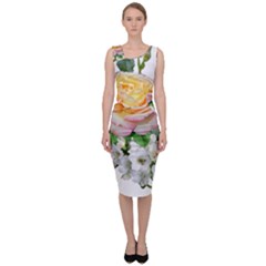 Flowers Arrangement Yellow Roses Sleeveless Pencil Dress by Simbadda