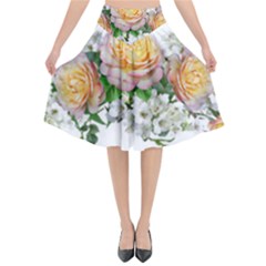 Flowers Arrangement Yellow Roses Flared Midi Skirt by Simbadda