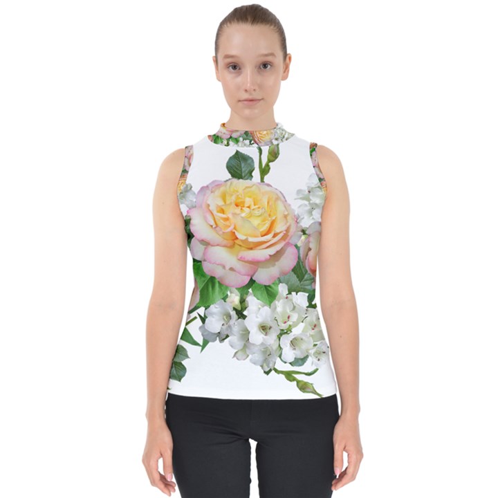 Flowers Arrangement Yellow Roses Mock Neck Shell Top