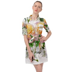 Flowers Arrangement Yellow Roses Belted Shirt Dress by Simbadda