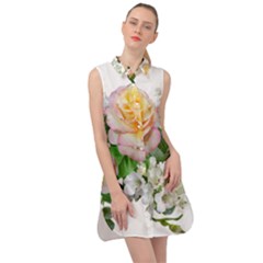 Flowers Arrangement Yellow Roses Sleeveless Shirt Dress by Simbadda