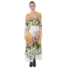 Flowers Arrangement Yellow Roses Button Up Maxi Dress by Simbadda