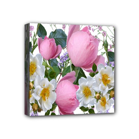 Flowers Roses Pink White Blooms Mini Canvas 4  X 4  (stretched) by Simbadda