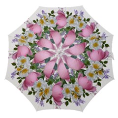 Flowers Roses Pink White Blooms Straight Umbrellas by Simbadda