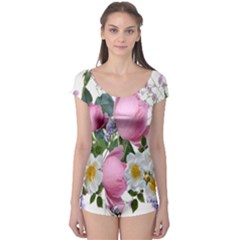 Flowers Roses Pink White Blooms Boyleg Leotard  by Simbadda