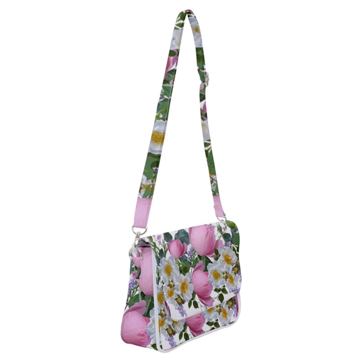 Flowers Roses Pink White Blooms Shoulder Bag with Back Zipper