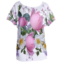 Flowers Roses Pink White Blooms Women s Oversized Tee by Simbadda