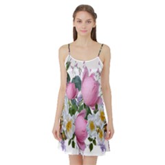 Flowers Roses Pink White Blooms Satin Night Slip by Simbadda