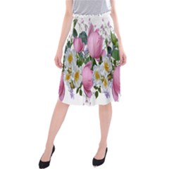 Flowers Roses Pink White Blooms Midi Beach Skirt by Simbadda