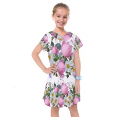 Flowers Roses Pink White Blooms Kids  Drop Waist Dress by Simbadda