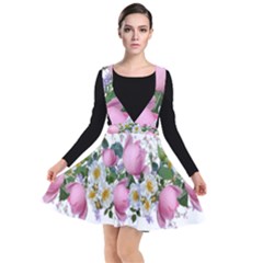 Flowers Roses Pink White Blooms Plunge Pinafore Dress