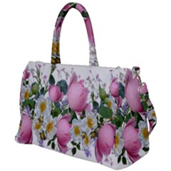 Flowers Roses Pink White Blooms Duffel Travel Bag by Simbadda