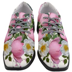 Flowers Roses Pink White Blooms Women Heeled Oxford Shoes