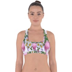 Flowers Roses Pink White Blooms Cross Back Hipster Bikini Top 