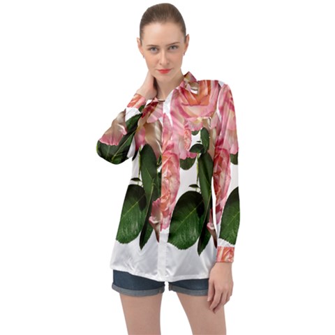 Roses Flowers Arrangement Garden Long Sleeve Satin Shirt by Simbadda