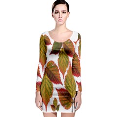 Leaves Autumn Fall Colorful Long Sleeve Bodycon Dress by Simbadda