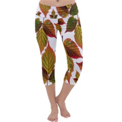 Leaves Autumn Fall Colorful Capri Yoga Leggings by Simbadda