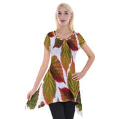 Leaves Autumn Fall Colorful Short Sleeve Side Drop Tunic by Simbadda