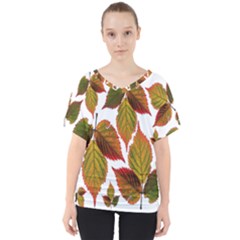 Leaves Autumn Fall Colorful V-neck Dolman Drape Top by Simbadda