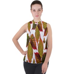 Leaves Autumn Fall Colorful Mock Neck Chiffon Sleeveless Top by Simbadda