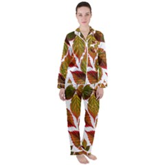 Leaves Autumn Fall Colorful Satin Long Sleeve Pyjamas Set by Simbadda