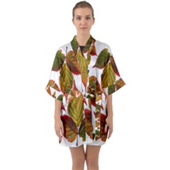 Leaves Autumn Fall Colorful Quarter Sleeve Kimono Robe by Simbadda