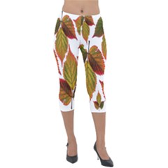 Leaves Autumn Fall Colorful Lightweight Velour Capri Leggings  by Simbadda