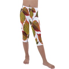 Leaves Autumn Fall Colorful Kids  Lightweight Velour Capri Leggings  by Simbadda