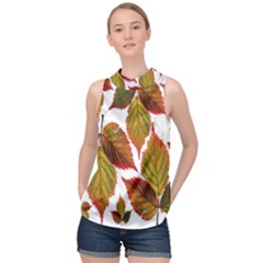 Leaves Autumn Fall Colorful High Neck Satin Top by Simbadda