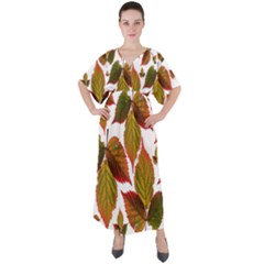 Leaves Autumn Fall Colorful V-neck Boho Style Maxi Dress