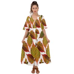 Leaves Autumn Fall Colorful Kimono Sleeve Boho Dress by Simbadda