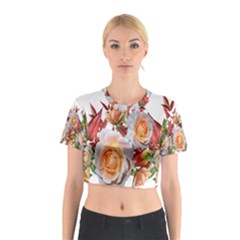 Roses Flowers Leaves Nandina Cotton Crop Top by Simbadda