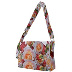 Roses Flowers Leaves Nandina Full Print Messenger Bag by Simbadda