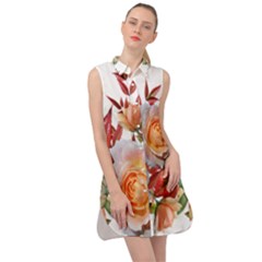 Roses Flowers Leaves Nandina Sleeveless Shirt Dress