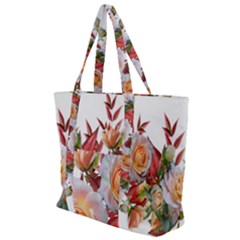 Roses Flowers Leaves Nandina Zip Up Canvas Bag by Simbadda