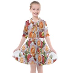 Roses Flowers Leaves Nandina Kids  All Frills Chiffon Dress