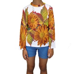 Flowers Arrangement Autumn Daisies Kids  Long Sleeve Swimwear by Simbadda