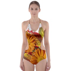 Flowers Arrangement Autumn Daisies Cut-out One Piece Swimsuit