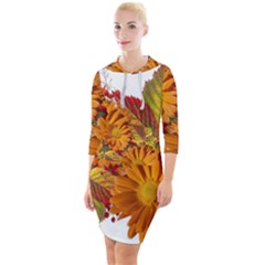 Flowers Arrangement Autumn Daisies Quarter Sleeve Hood Bodycon Dress by Simbadda