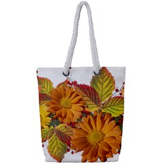 Flowers Arrangement Autumn Daisies Full Print Rope Handle Tote (small) by Simbadda