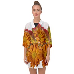 Flowers Arrangement Autumn Daisies Half Sleeve Chiffon Kimono by Simbadda