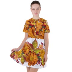 Flowers Arrangement Autumn Daisies Short Sleeve Shoulder Cut Out Dress  by Simbadda