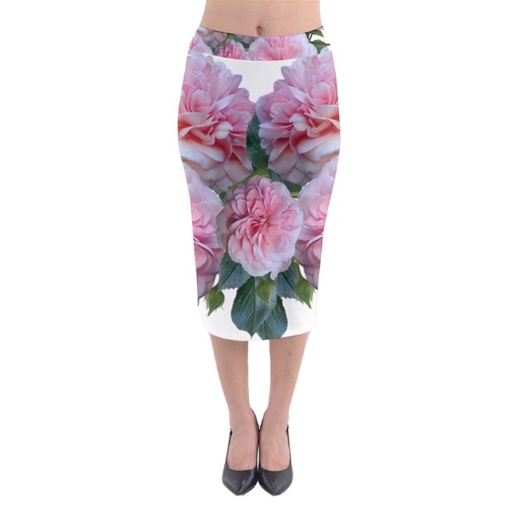 Roses Pink Flowers Arrangement Midi Pencil Skirt