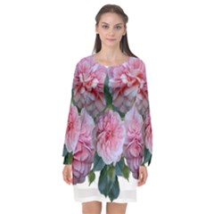 Roses Pink Flowers Arrangement Long Sleeve Chiffon Shift Dress  by Simbadda