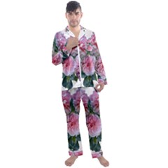 Roses Pink Flowers Arrangement Men s Satin Pajamas Long Pants Set by Simbadda