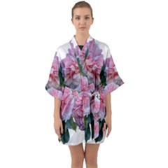 Roses Pink Flowers Arrangement Quarter Sleeve Kimono Robe by Simbadda