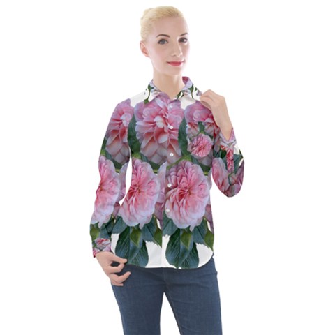 Roses Pink Flowers Arrangement Women s Long Sleeve Pocket Shirt by Simbadda