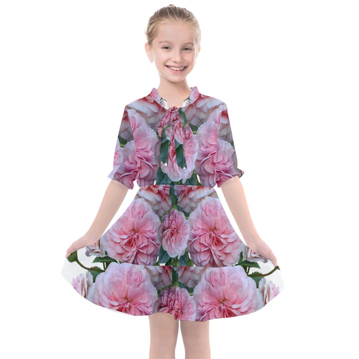 Roses Pink Flowers Arrangement Kids  All Frills Chiffon Dress